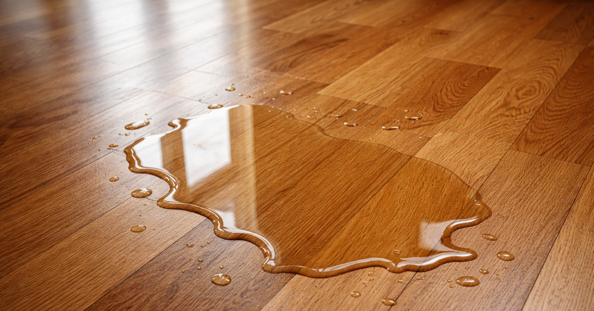 Hier entsteht ein Wasserschaden am Parkett: stehende Pfütze